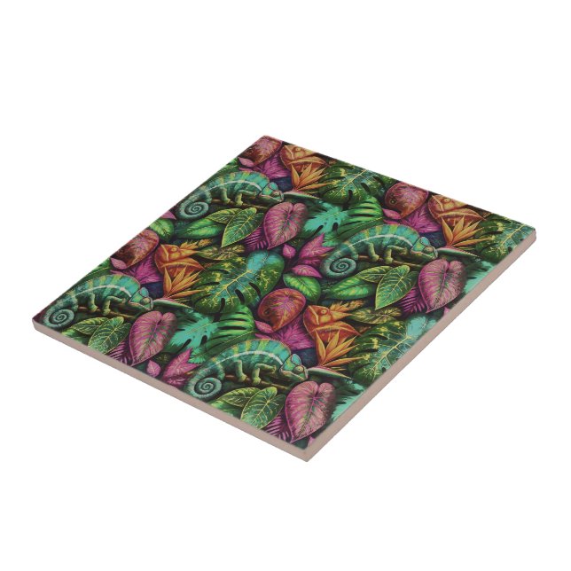 Chameleon Jungle Dreams Seamless Surface Pattern Tile (Side)