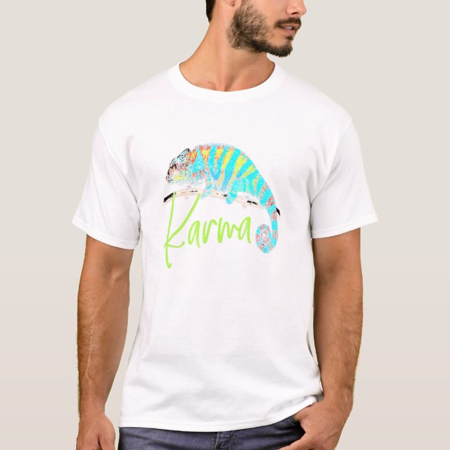 Chameleon Karma Pun Retro 1980s Lizard T-Shirt (Front)