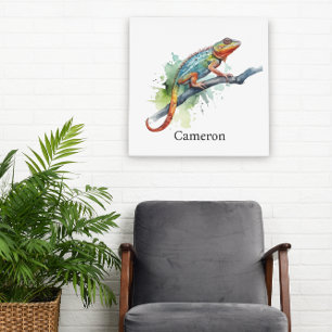chameleon on a branch, customisable canvas print
