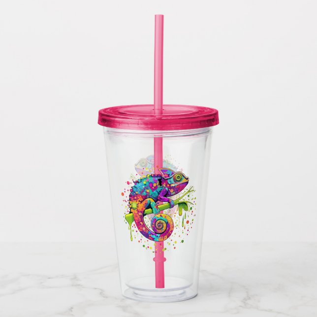 Chameleon Paint Stains Watercolor Style Acrylic Tumbler (Front)
