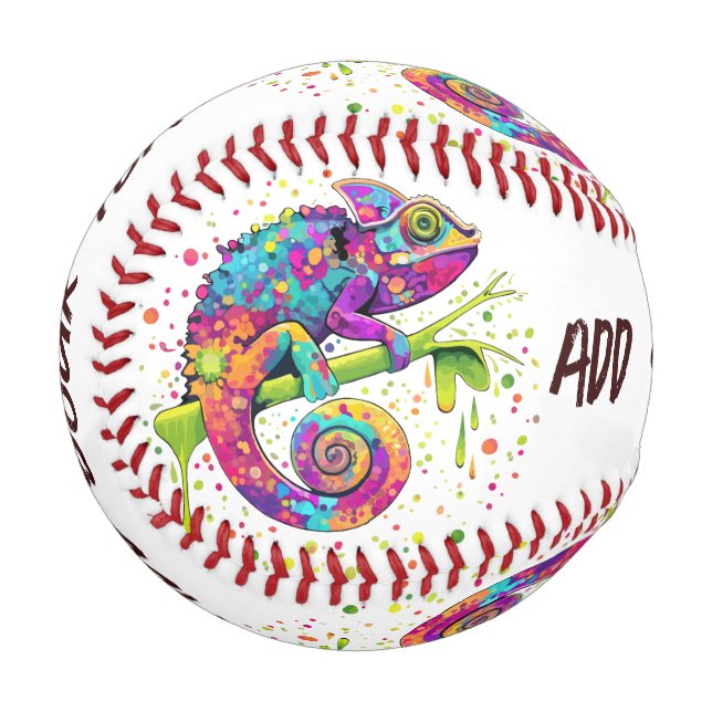 Chameleon Paint Stains Watercolor Style Baseball (Front Left)