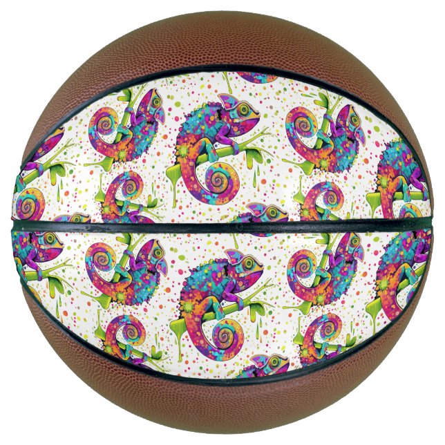 Chameleon Paint Stains Watercolor Style Basketball (Front)