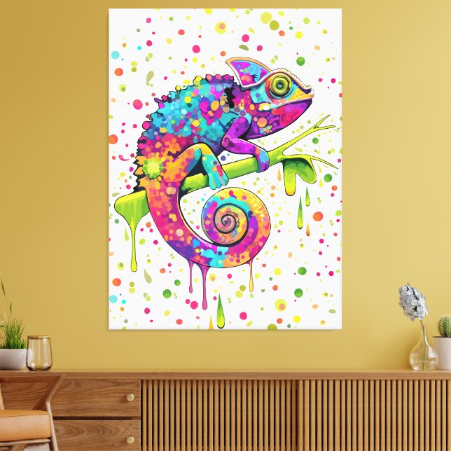 Chameleon Paint Stains Watercolor Style Canvas Print (Insitu(LivingRoom))
