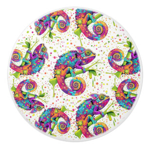 Chameleon Paint Stains Watercolor Style Ceramic Knob