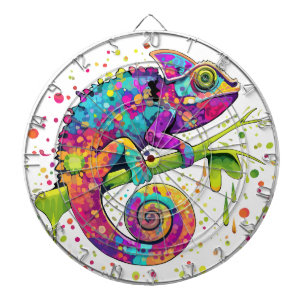 Chameleon Paint Stains Watercolor Style Dartboard