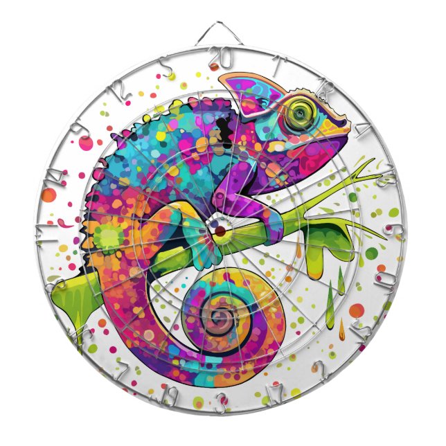 Chameleon Paint Stains Watercolor Style Dartboard (Front)
