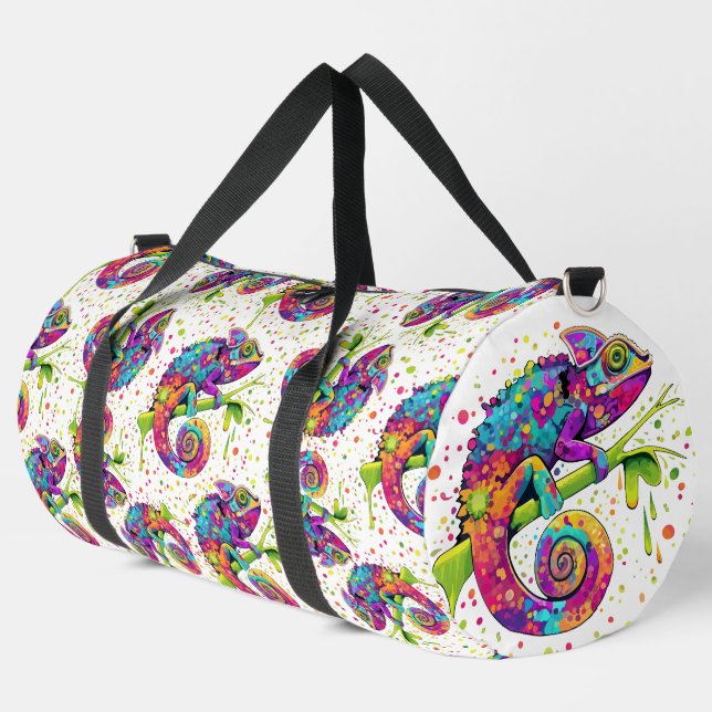 Chameleon Paint Stains Watercolor Style Duffle Bag (Left Corner)