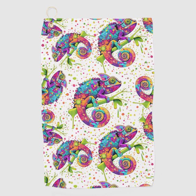 Chameleon Paint Stains Watercolor Style Golf Towel (Front)