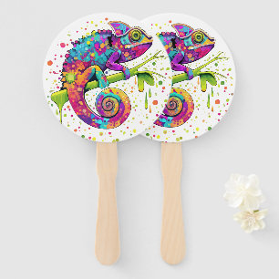 Chameleon Paint Stains Watercolor Style Hand Fan