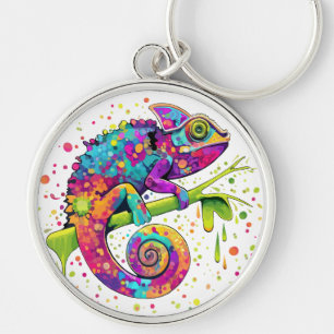 Chameleon Paint Stains Watercolor Style Key Ring