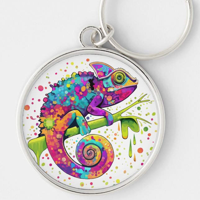 Chameleon Paint Stains Watercolor Style Key Ring (Front)