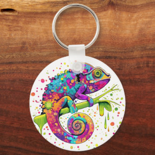 Chameleon Paint Stains Watercolor Style Key Ring