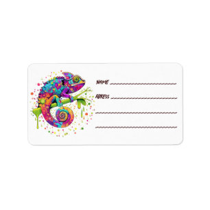 Chameleon Paint Stains Watercolor Style Label