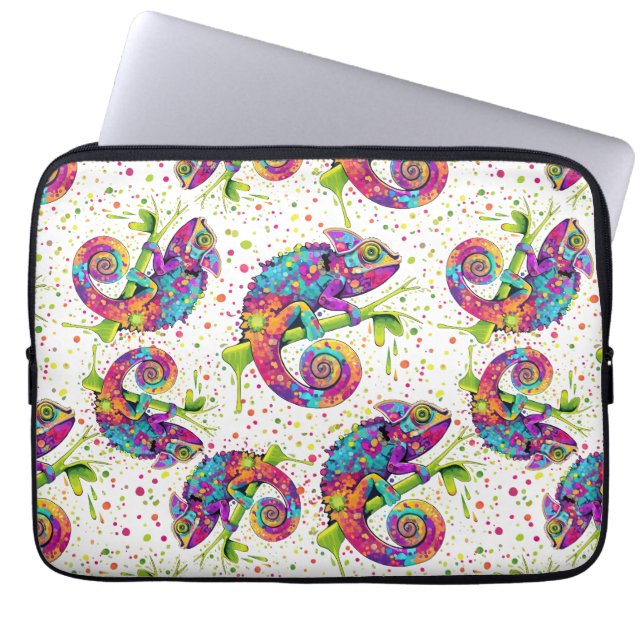 Chameleon Paint Stains Watercolor Style Laptop Sleeve (Front)