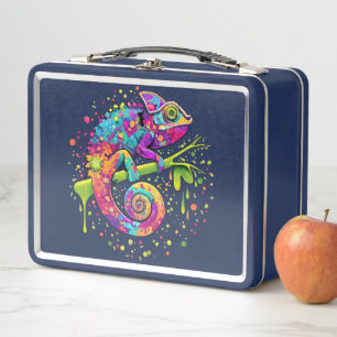 Chameleon Paint Stains Watercolor Style Metal Lunch Box