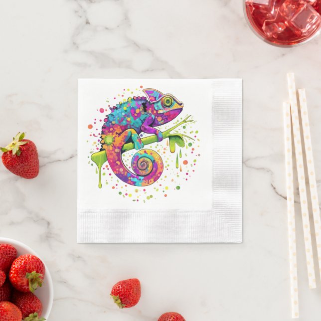 Chameleon Paint Stains Watercolor Style Napkin (Insitu)