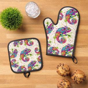 Chameleon Paint Stains Watercolor Style Oven Mitt & Pot Holder Set