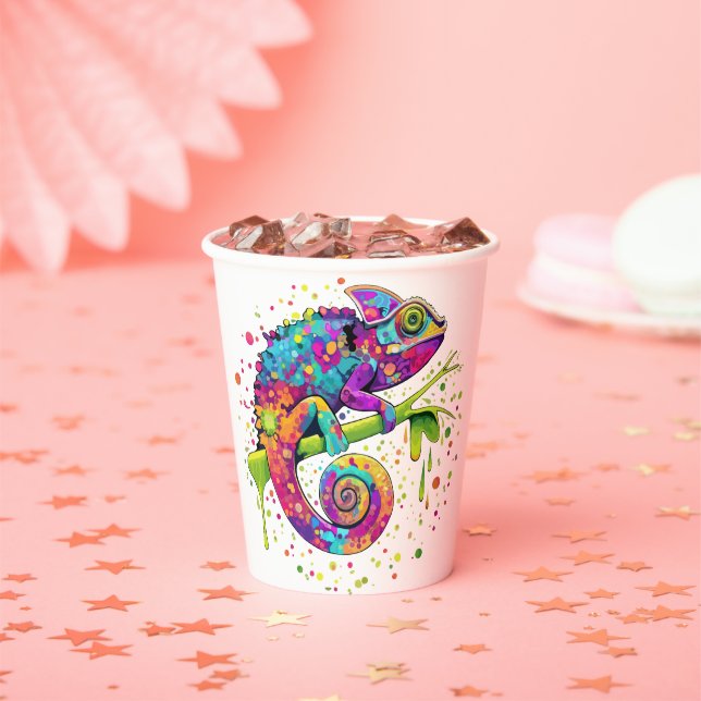 Chameleon Paint Stains Watercolor Style Paper Cups (Insitu)