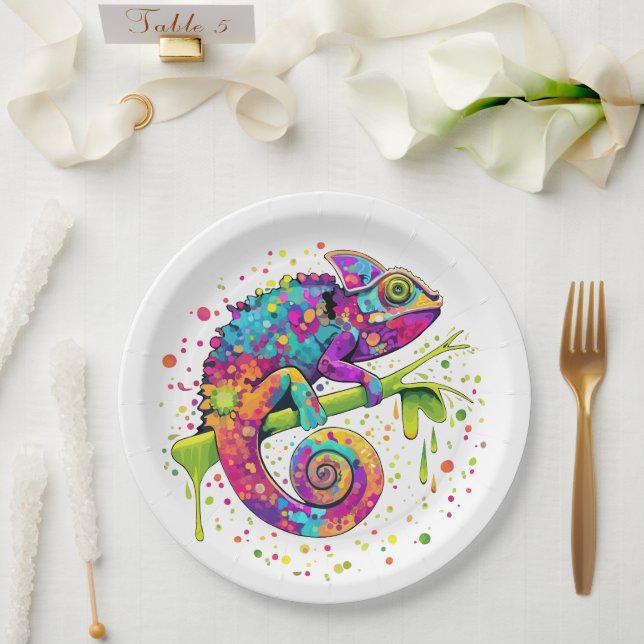 Chameleon Paint Stains Watercolor Style Paper Plate (Wedding)