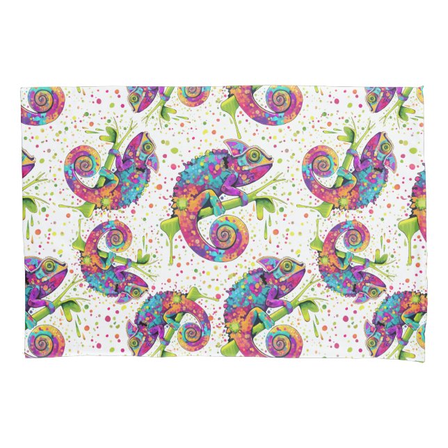 Chameleon Paint Stains Watercolor Style Pillowcase (Front)