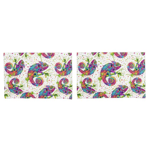 Chameleon Paint Stains Watercolor Style Pillowcase (Front-Set)