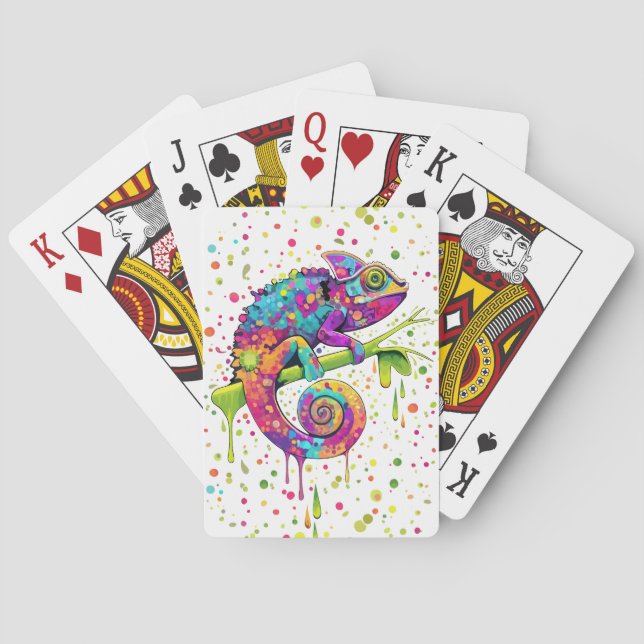 Chameleon Paint Stains Watercolor Style Playing Cards (Back)