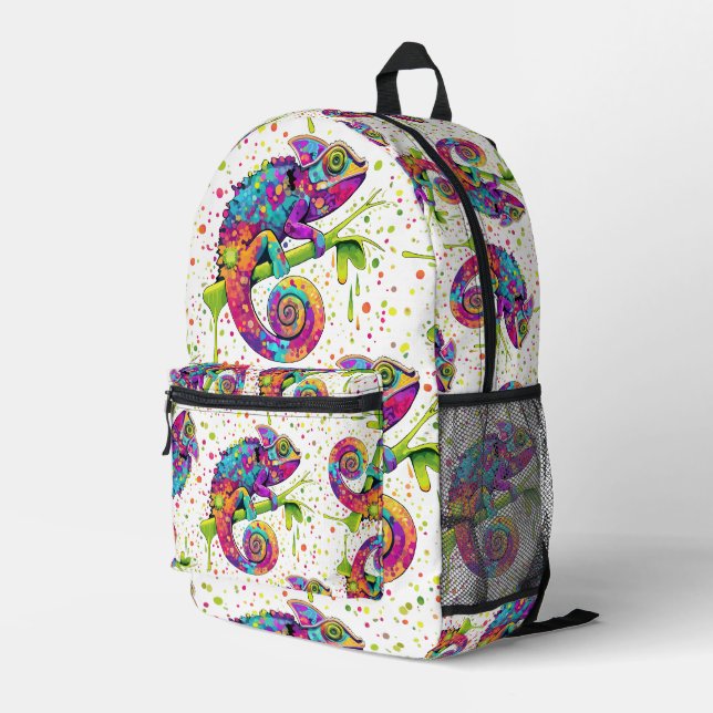 Chameleon Paint Stains Watercolor Style Printed Backpack (Back Corner Right)