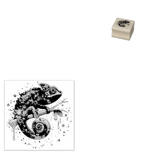 Chameleon Paint Stains Watercolor Style Rubber Stamp
