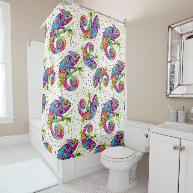 Chameleon Paint Stains Watercolor Style Shower Curtain (In Situ)