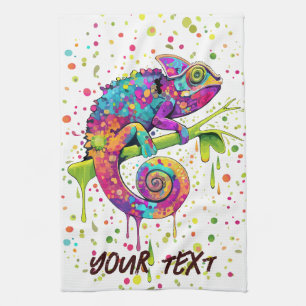 Chameleon Paint Stains Watercolor Style Tea Towel