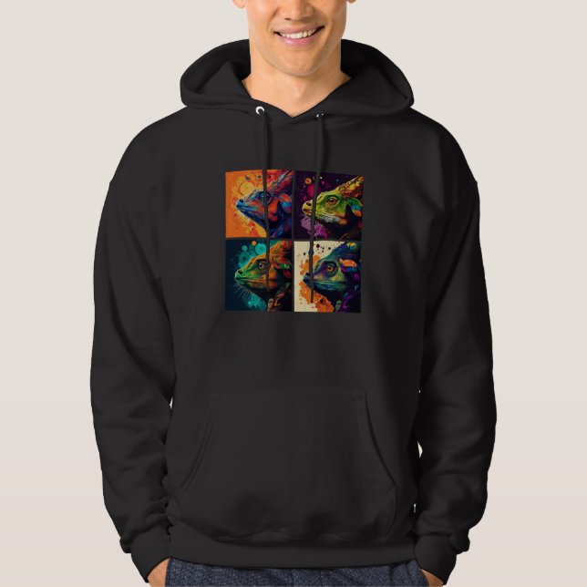 Chameleon Pop Illustration Colorful Animal Women   Hoodie (Front)