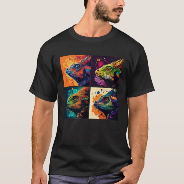Chameleon Pop Illustration Colorful Animal Women   T-Shirt (Front)