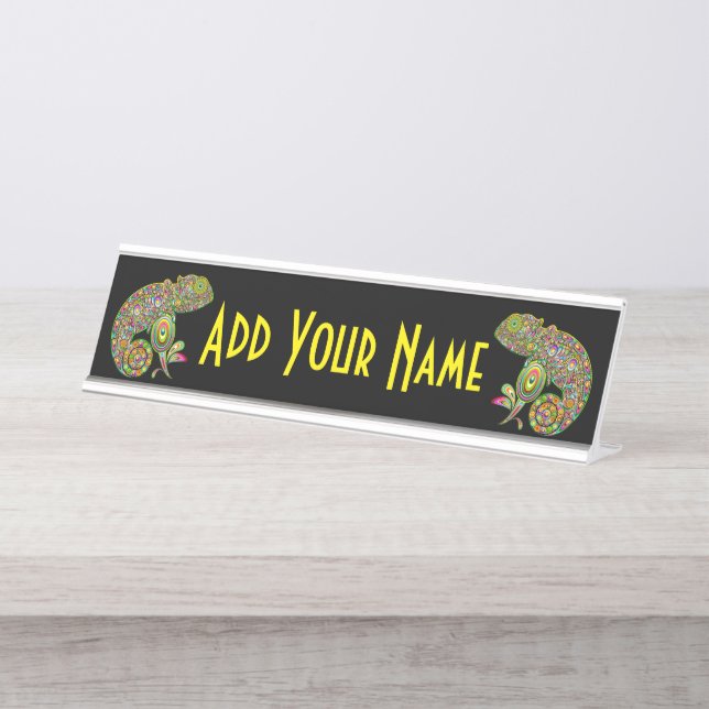 Chameleon Psychedelic Fantasy Desk Name Plate (Front)