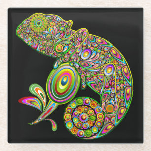 Chameleon Psychedelic Fantasy Glass Coaster