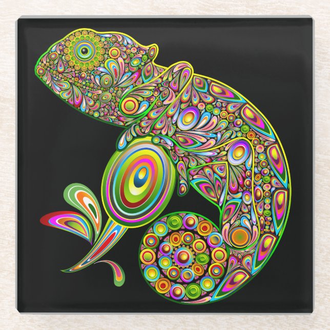 Chameleon Psychedelic Fantasy Glass Coaster (Front)