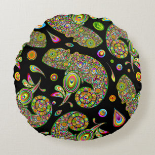 Chameleon Psychedelic Fantasy Round Cushion