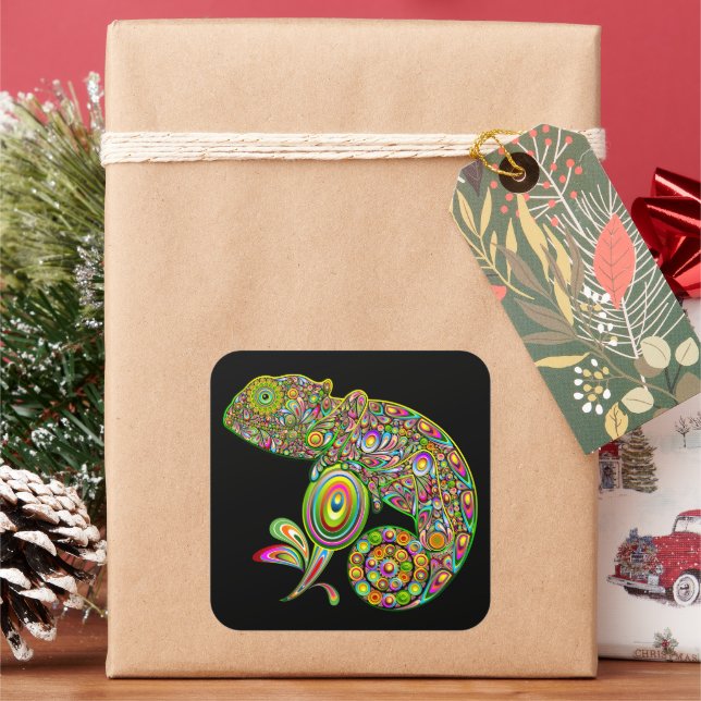 Chameleon Psychedelic Fantasy Square Sticker (Holiday)