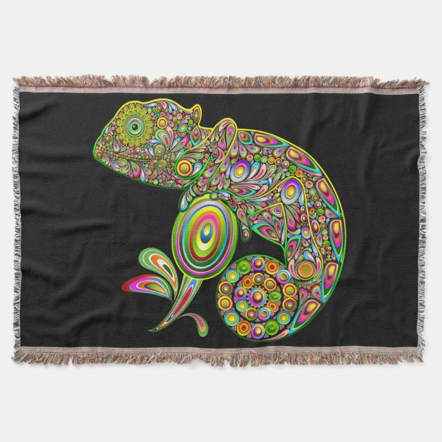 Chameleon Psychedelic Fantasy Throw Blanket (Front)