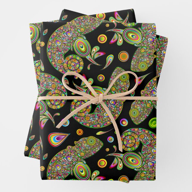 Chameleon Psychedelic Fantasy Wrapping Paper Sheet (In situ)