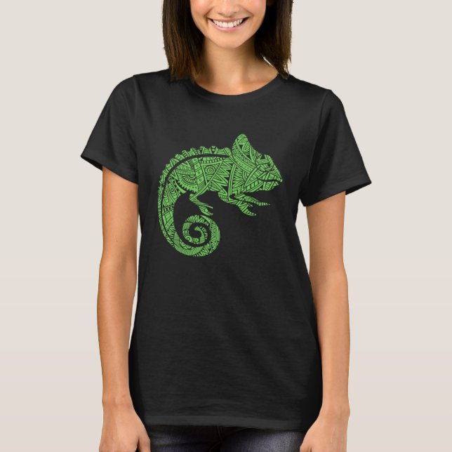 Chameleon Reptile Animal Aztec Maya Maori Tribal P T-Shirt (Front)