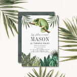Chameleon Reptile Tropical Boy White Birthday Invitation<br><div class="desc">This cute "hop,  slither or crawl" boy's birthday invitation features a chameleon on a branch with tropical leaves. Personalise it for your needs. You can find matching products at my store.</div>