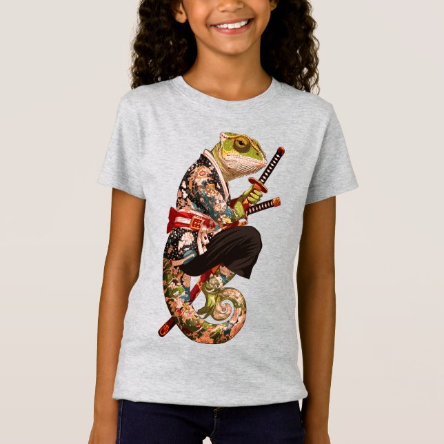 Chameleon Samurai – Tattooed Warrior with Katana T-Shirt (Front)