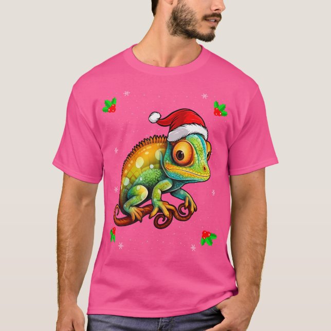 Chameleon Wearing Santa Hat Xmas Christmas Chamele T-Shirt (Front)