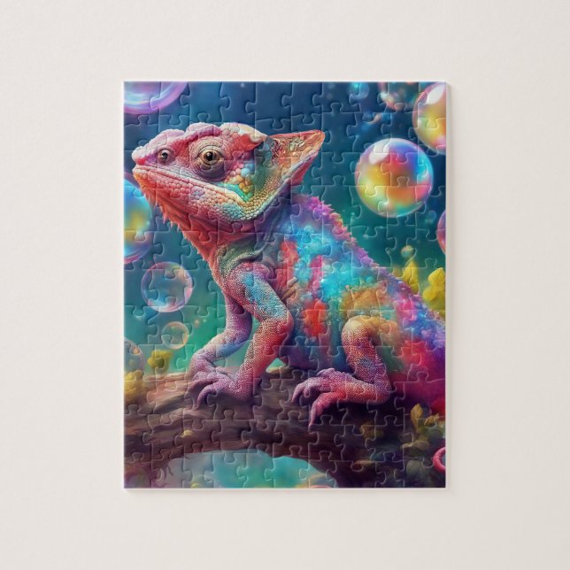 Chameleon with bubbles jigsaw puzzle (Vertical)