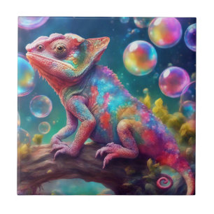 Chameleon with bubbles tile
