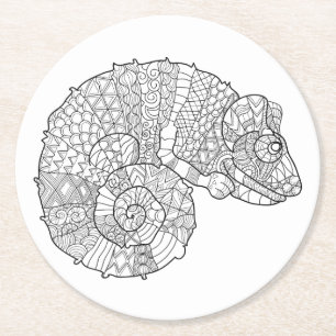Chameleon Zendoodle Round Paper Coaster