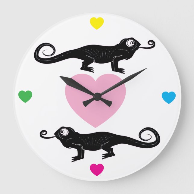 Chameleons and Rainbow Hearts Round Clock (Front)