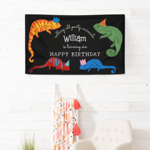 Chameleons Colourful Reptile Lizards Kids Birthday Banner