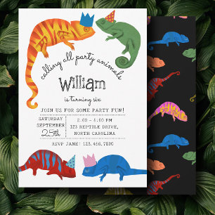 Chameleons Colourful Reptile Lizards Kids Birthday Invitation
