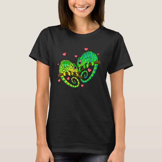 Chameleons Couples Love Hearts Retro Style Valenti T-Shirt (Front)